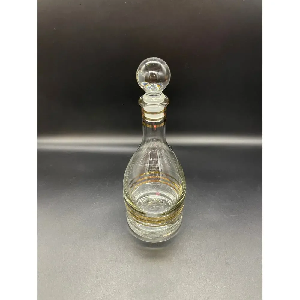Vintage MCM Barware Decanter with Glass Stopper with Gold Stripes